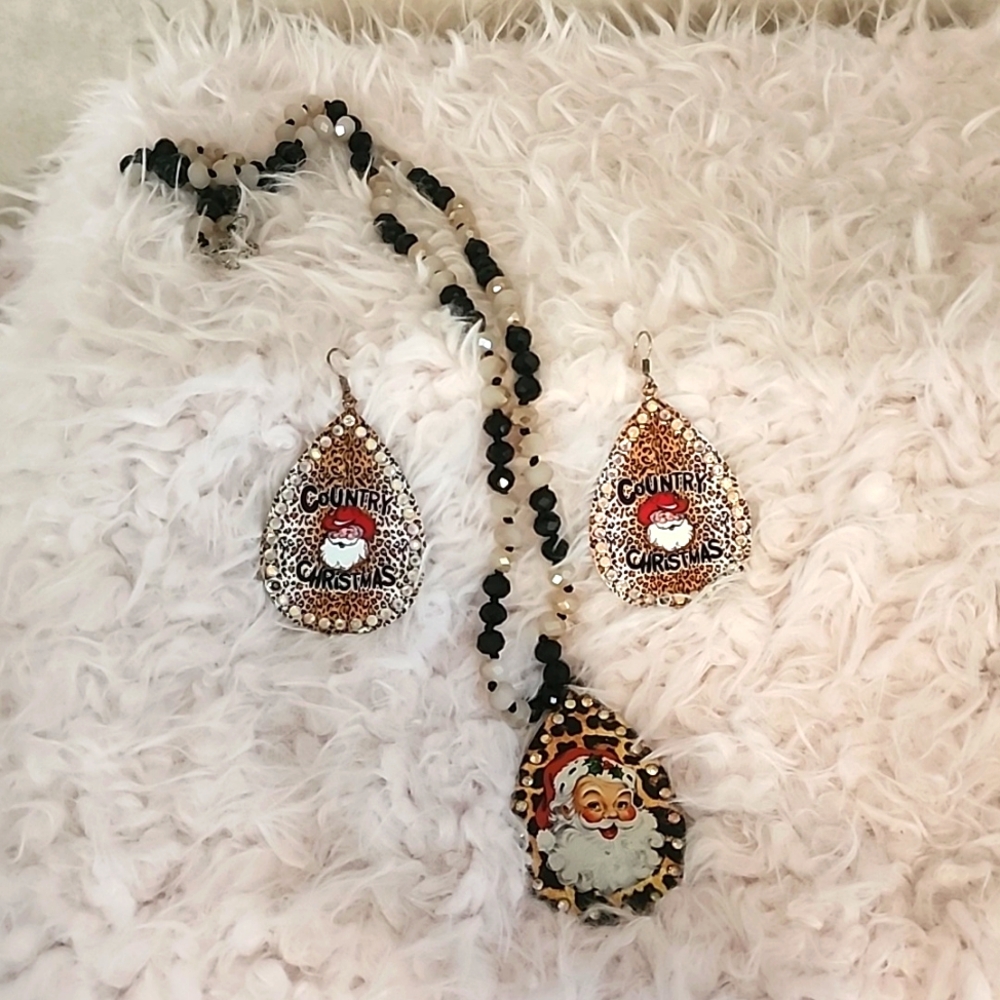 Christmas Santa earrings and necklace